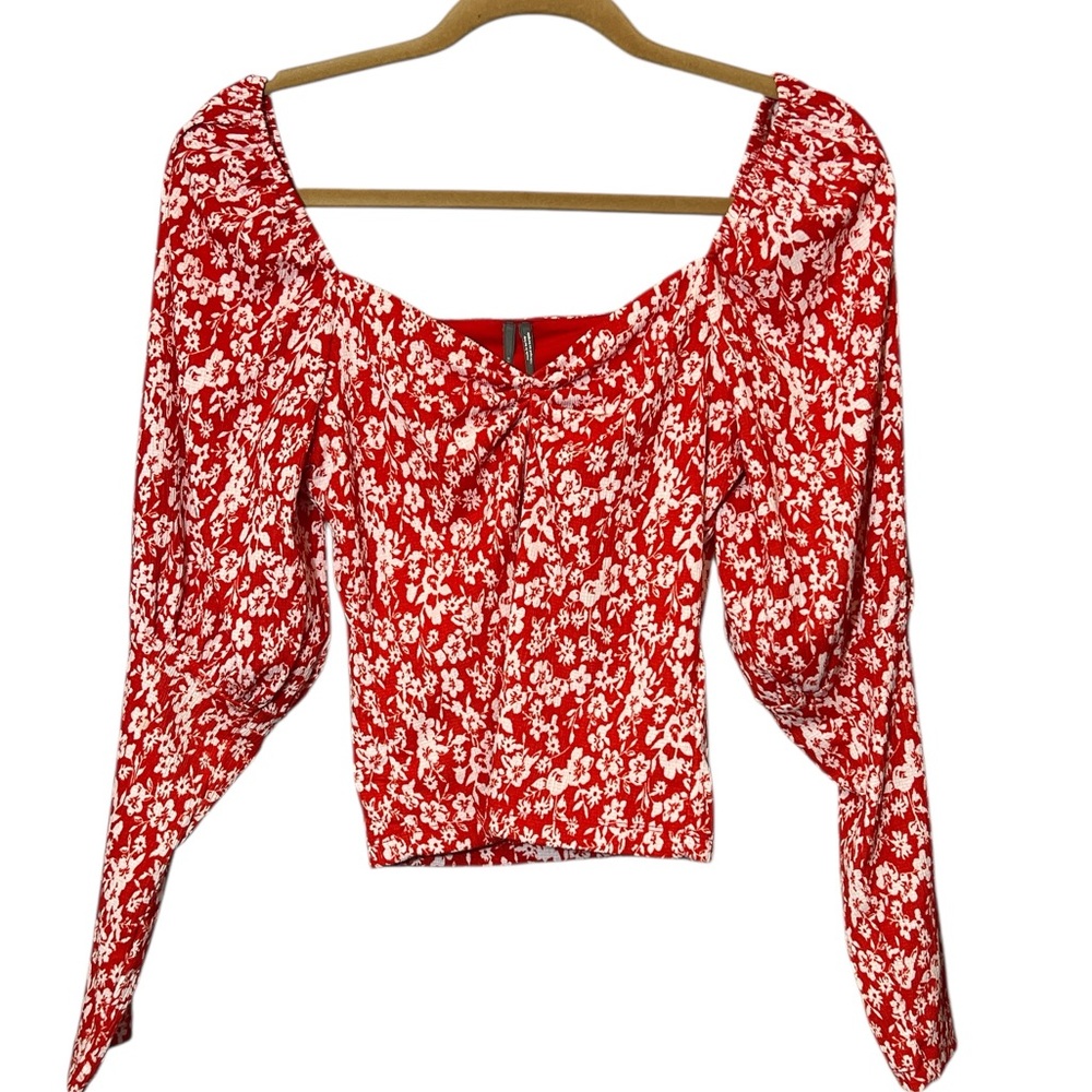 Anthropologie Sweetheart Red White Floral Peasant Boho Top‎ Size S